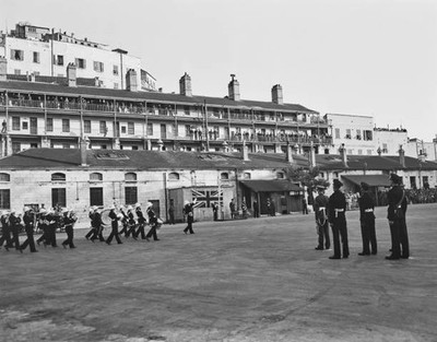 The band of Royal Marines from Royal Navy battleship HMS Nelson pl- Old Photo