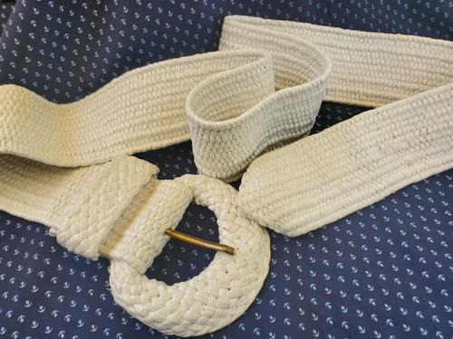 Cintura donna vintage larga rafia elasticizzata tessuto paglia estiva cinch fibbia abbinata - Foto 8 di 9