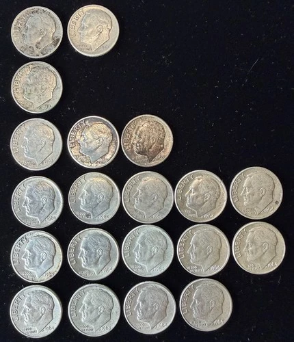 Lot of 20 Rosevelt Silver Dimes Mixed Circulated Uncirculated 1947 S 1964D