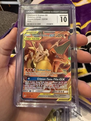 CGC 10 Charizard & Braixen GX Tag Team Cosmic Eclipse 22/236 Pokémon