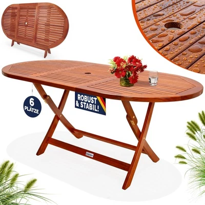Table de jardin pliable bois d'eucalyptus pré-huilé certifié FSC® table pliante - Photo 1/4