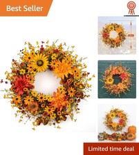 22-Inch Handmade Fall Wreath with Sunflowers  Pumpkins for Grand Entrances