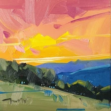 Jose Trujillo Art PRINT 16x16 Impressionism Artist Painting Hillside Sunset Sky