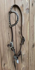 One Ear Oiled Headstall with Stainless Dots