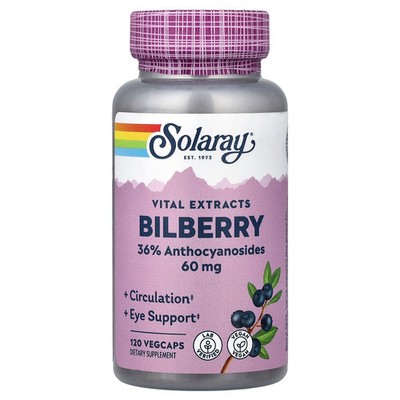 2 X Solaray, Vital Extracts, Bilberry, 60 mg, 120 VegCaps