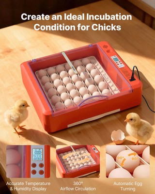 36 Egg Incubator, Automatic Egg Turner with LED Candler & Water Tray, Temperatur