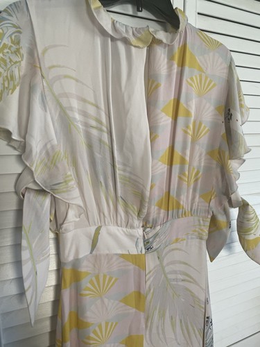 NWT Cynthia Rowley Talia Silk Maxi Dress Ruffle Tie Sleeve SZ 0 Jungle Sunset - Picture 6 of 16