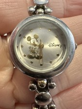 Vintage Disney Mickey Mouse Watch, Gold/Silver-tone Mickey Shaped Band New Batt