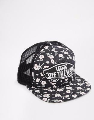 Vans Off The Wall Beach Girl Graphite Floral Classic Patch Snapback Trucker NWT