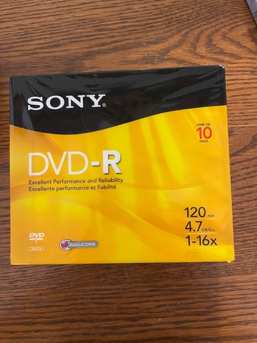 New, Sony, DVD-R , 10-pack, 4.7GB, Recordable Media, Slim Case, DVD-R, in pack