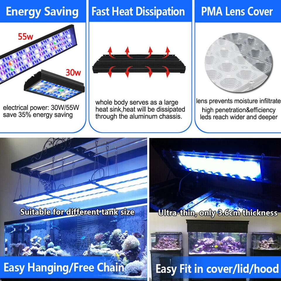 60 90 120cm Full Spectrum Aquarium LED Light Lighting Aqua Marine Fish Tank Lamp - Image 3 of 4