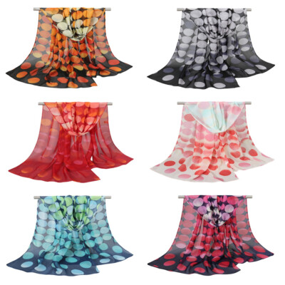 Women Circular Patterns Chiffon Scarf Lady Polka Dots Gradient Color Sheer Wrap
