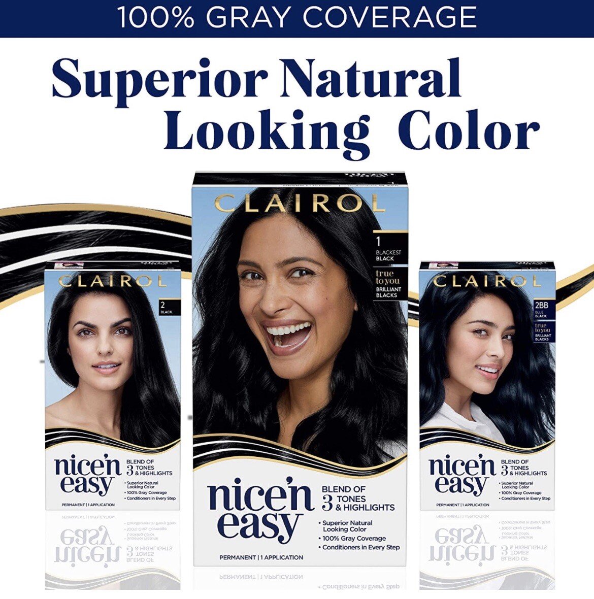 Clairol Nice'n Easy Permanent Hair Dye, 1 Blackest Black Hair Color