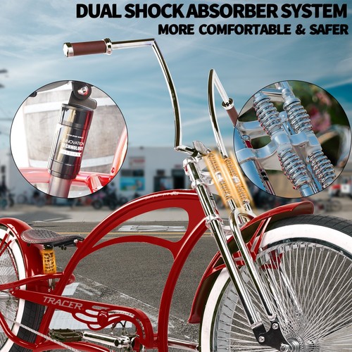 Tracer 26'' Stretch Beach Cruiser Bike Fat Tires Steel Frame Extend Bicycle US - Picture 18 of 31