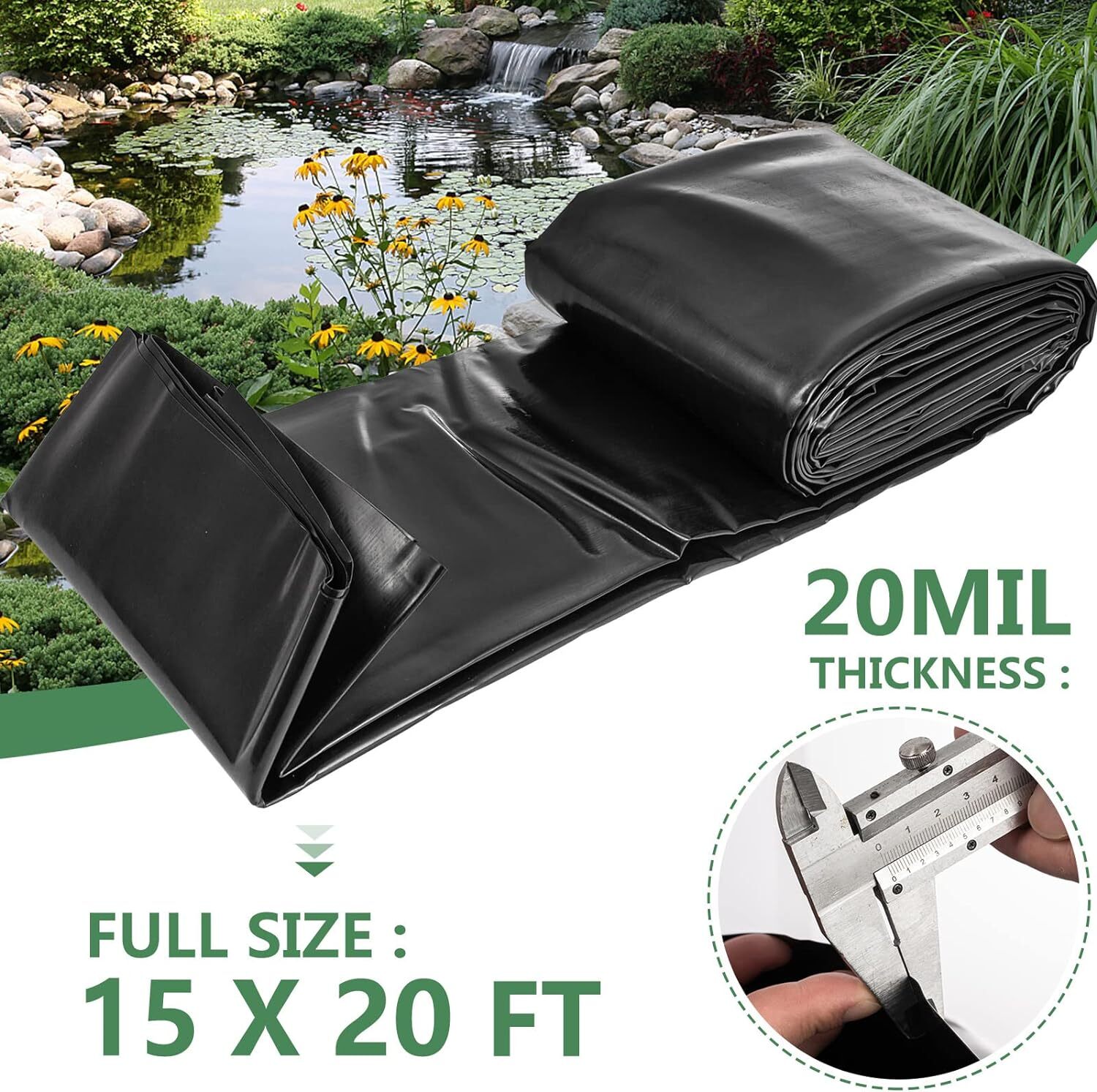 HDPE Pond Liner Pond Liners 15x20 FT 20 Mil Thickness Waterproof Fish