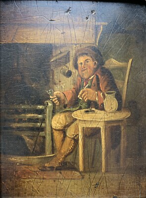 Naive Folk Primitive Dutch Low Countries Portrait Painting Gent Inn Antique 19th