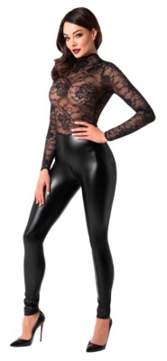 NOIR HANDMADE WETLOOK OVERALL Body Halsband catsuit kunstleder schwarz zwei wege