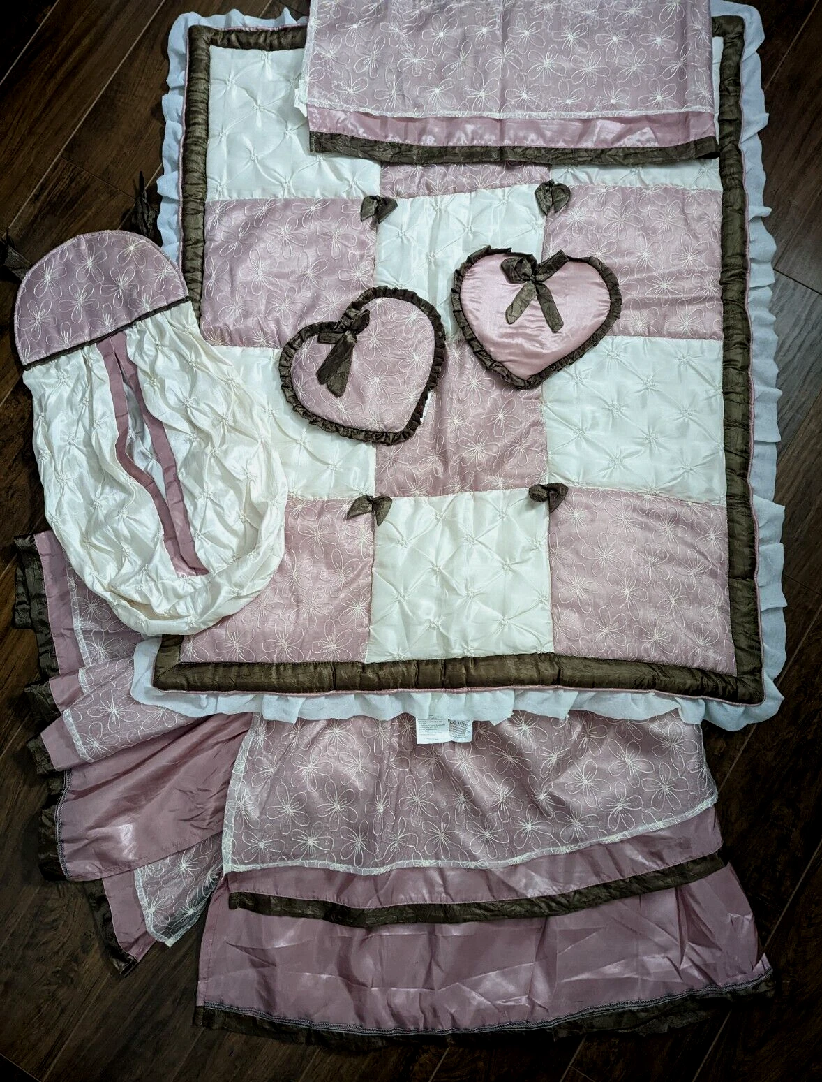 Cocalo Daniella Baby Princess Crib Bed Set Elegant Pink Brown Organza 6 Piece
