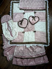 Cocalo Daniella Baby Princess Crib Bed Set Elegant Pink Brown Organza 6 Piece