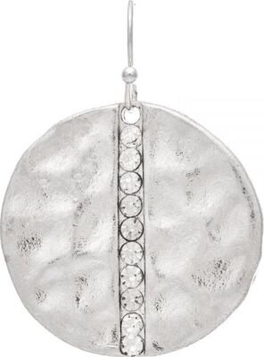 Rain Silver Hammered Crystal Line Circle Earring E4389S