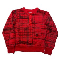 Vintage 90s Long Sleeve Shirt Boys Size 6 Red Construction Art Youth Pullover