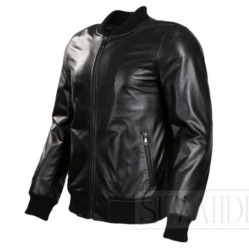 Men's Black Classic Bomber Chris Hemsworth Inspired Leather Jacket by Suzahdi - Picture 2 of 4