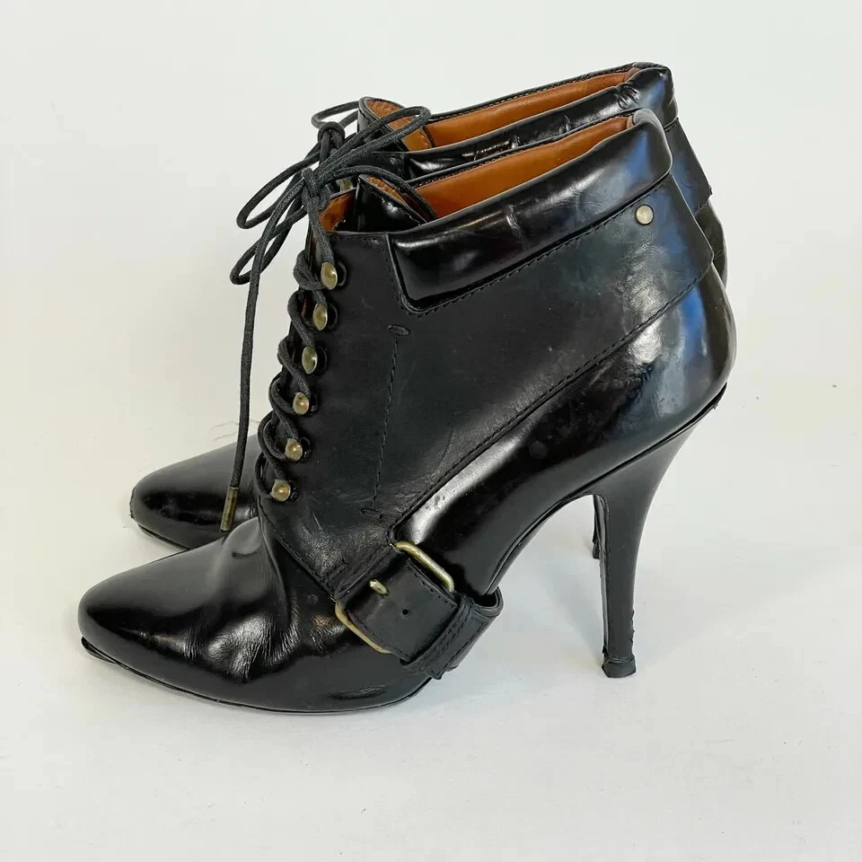 Givenchy Botín Tacones Mujer EUR 36,5 Negro Cuero Hebilla Cordones Stilleto Foto 3 de 4