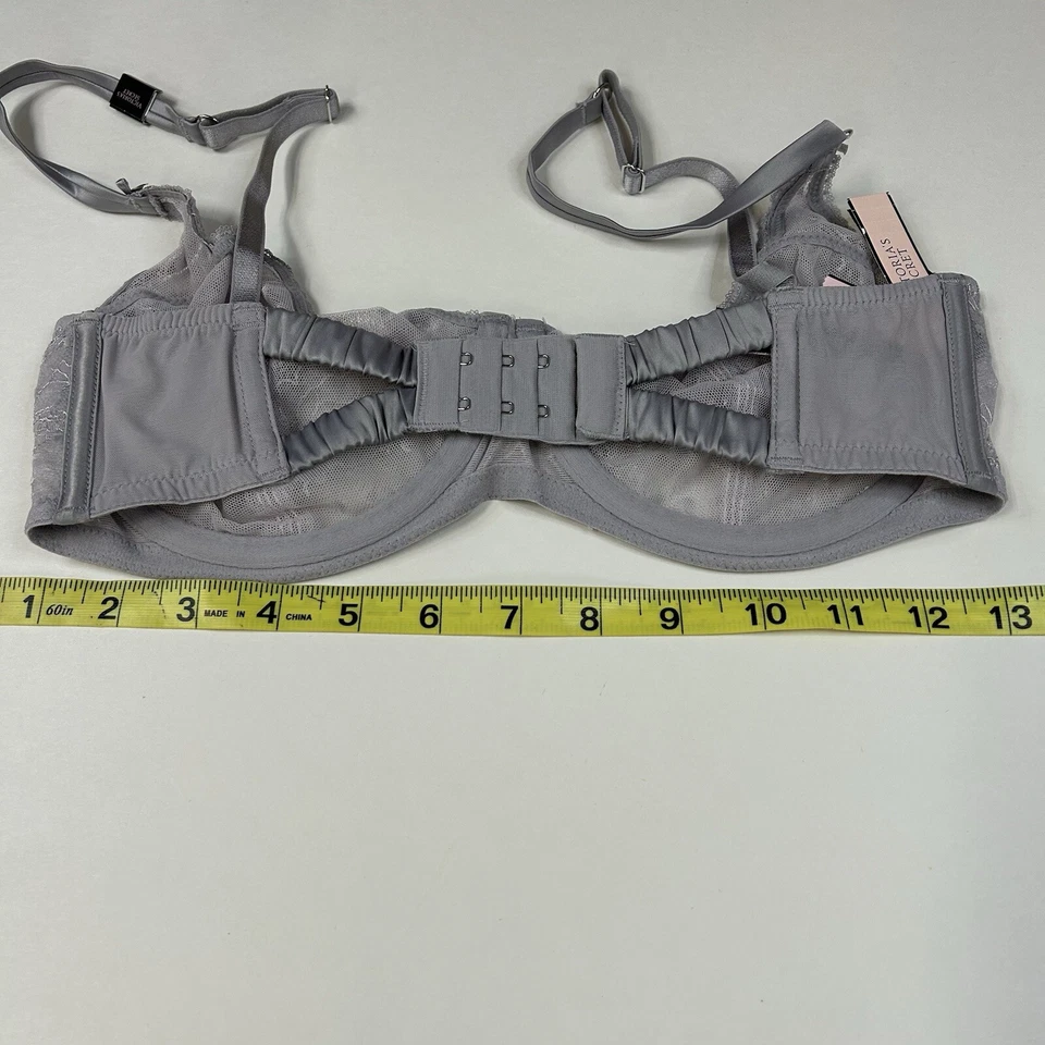 NUEVO Sujetador Balconet Victorias Secret 32DDD Sin Forro Gris Plateado Encaje Floral #0400 Foto 3 de 4