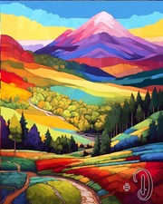 Colorful Fields Valleys Printed Needlepoint Canvas Vibrant Countryside Palette