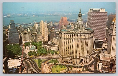 Aerial View Downtown New York City Skyline NY Chrome Postcard Vtg Unposted