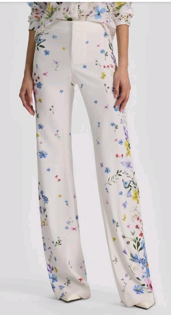 Alice & Olivia Andrew Placed Floral Slim Boocut Pants