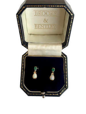 1990 Smaragd & Opal Ohrringe 9 kt Gold Opal Smaragd Ohrhänger Vintage Ohrringe