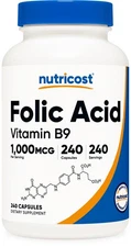 Nutricost Folic Acid (Vitamin B9) 1000 mcg, 240 Capsules - Gluten Free & Non-GMO