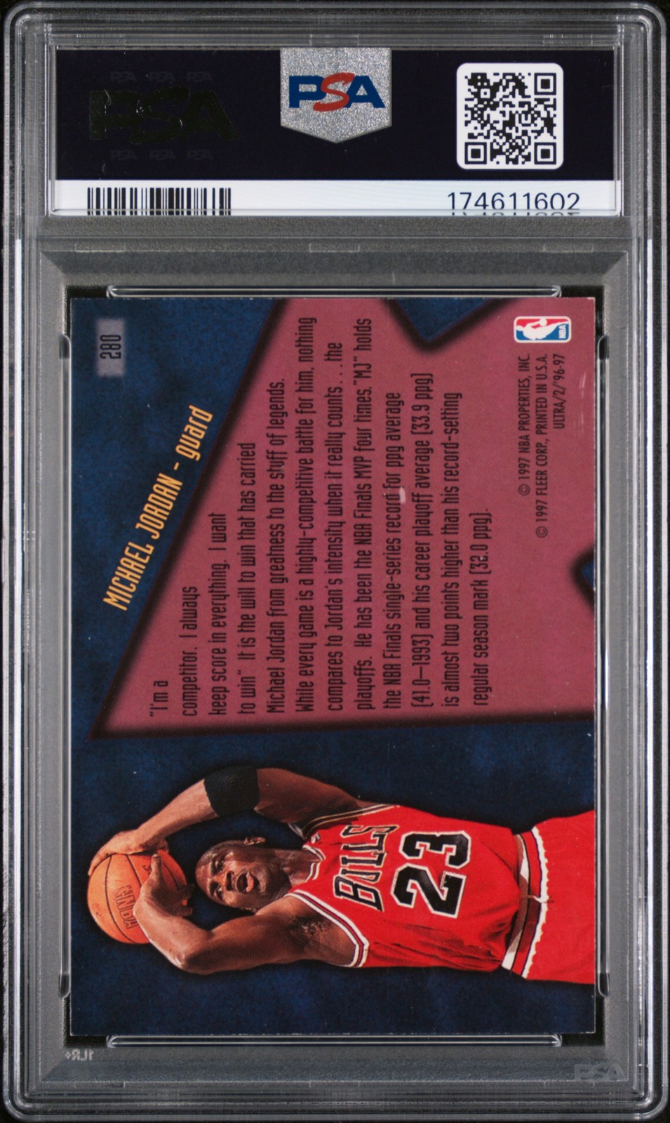 1996 FLEER ULTRA #280 MICHAEL JORDAN PSA 5 view 2