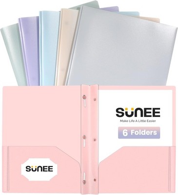 3-Prong Plastic Folders with Pockets (6 Pack, Pastel Colors) 2 Pocket Folders wi