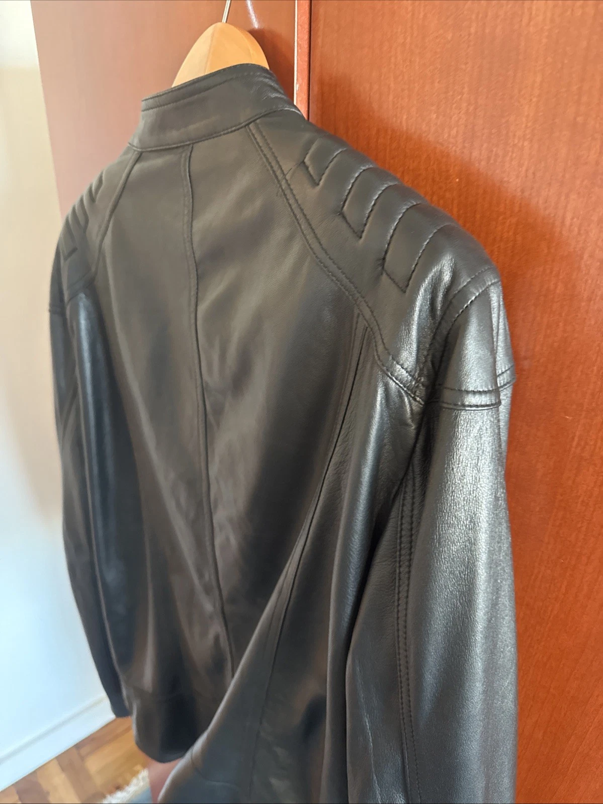 Vera Pelle Men's Genuine Leather Black Bomber Jacket Made In Italy Size 60 - product detail image 11
