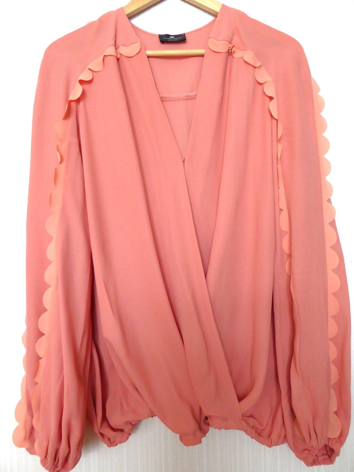 Blusa de diseño de lujo ELISABETTA FRANCHI 100 % viscosa T. L/44 rosa antiguo