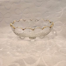 VTG Etched Glass Gold Rim Floral Trinket Dish Cottagecore Grandmillennial