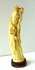 Vintage carved Chinese Statue-Man Holding a branch, Resin, Color Ivory, 11" 