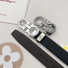 Salvatore Ferragamo Men's 2 Color Double Gancini Buckle Leather Belt 120cm