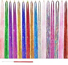 Hair Tinsel Kit with Tools 16 Colors Fairy Glitter Extensions
