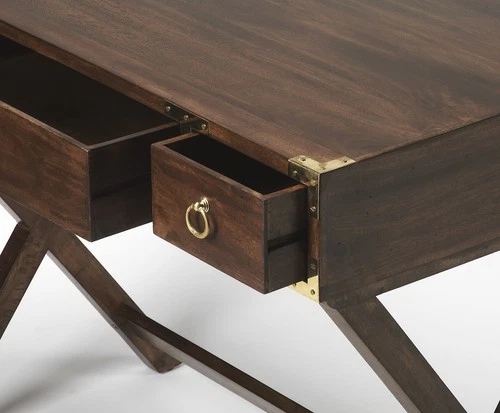 Elegant Mango Wood Campaign Writing Desk - Picture 2 of 4