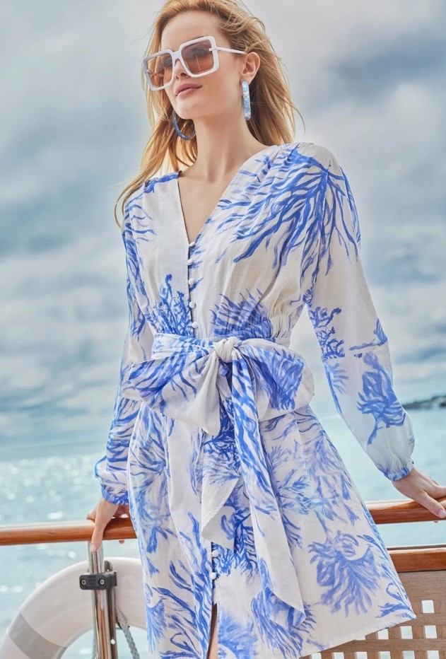 Ala Von Auersperg Sz XS cotton Wrap dress in Blue Floral