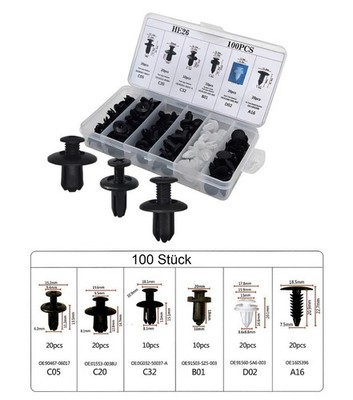 100 tlg. Auto KFZ Spreiznieten Sortiment Autotür Innen Befestigung Clips Kit Set