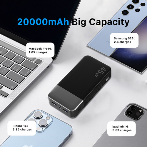Power Bank 20000mAh Fast Charger 45W External Battery Battery For Mobile Phone - Picture 2 of 8
