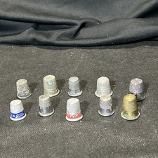 VINTAGE STERLING SILVER  ADVERTISING MIXED THIMBLE LOT X 10 VINTAGE ESTATE SALE