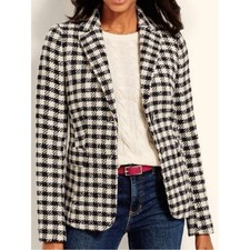 NWOT Talbots Houndstooth Wool Blend Blazer 14P Black Cream Tweed Career