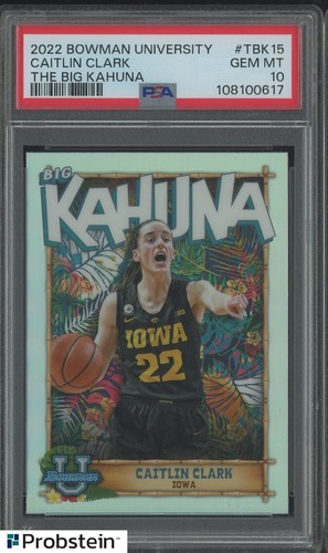 2022 Bowman University #TBK15 Caitlin Clark The Big Kahuna RC Rookie PSA 10