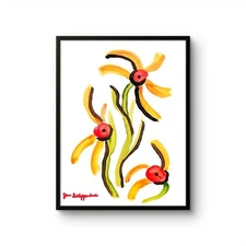 MinimalisFlowers Original Signed 9x12 Acrylic Painting Paper Bold Vibrant   Art