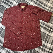 Wrangler Shirt Mens L Red Paisley Button Casual Long Slv Western Retro Wrancher